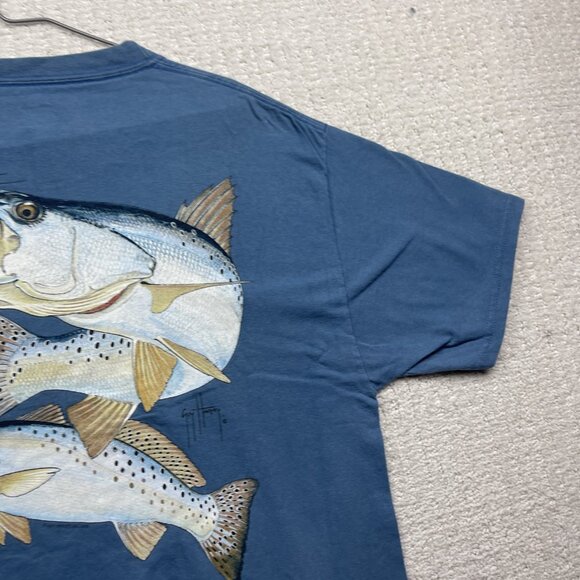 VTG Y2K Guy Harvey Original Fish Graphic T-Shirt Men's L Blue Single Pocket Tee - Picture 4 of 15